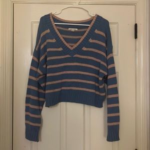 Blue and Pink V Neck Sweater Slighty Cropped